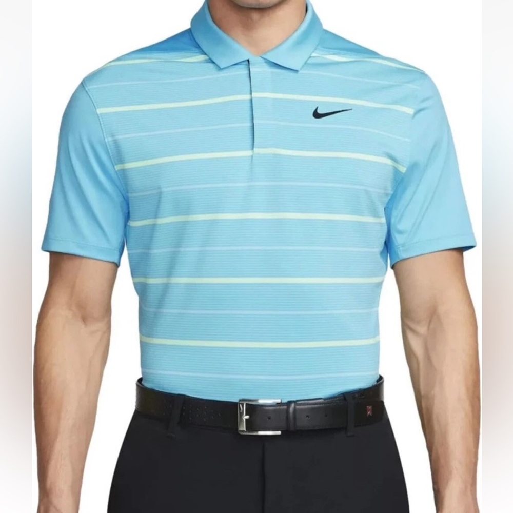 Nike Mens TW Tiger Woods Striped Short Sleeve Golf Polo  Blue Sz Med DR5318